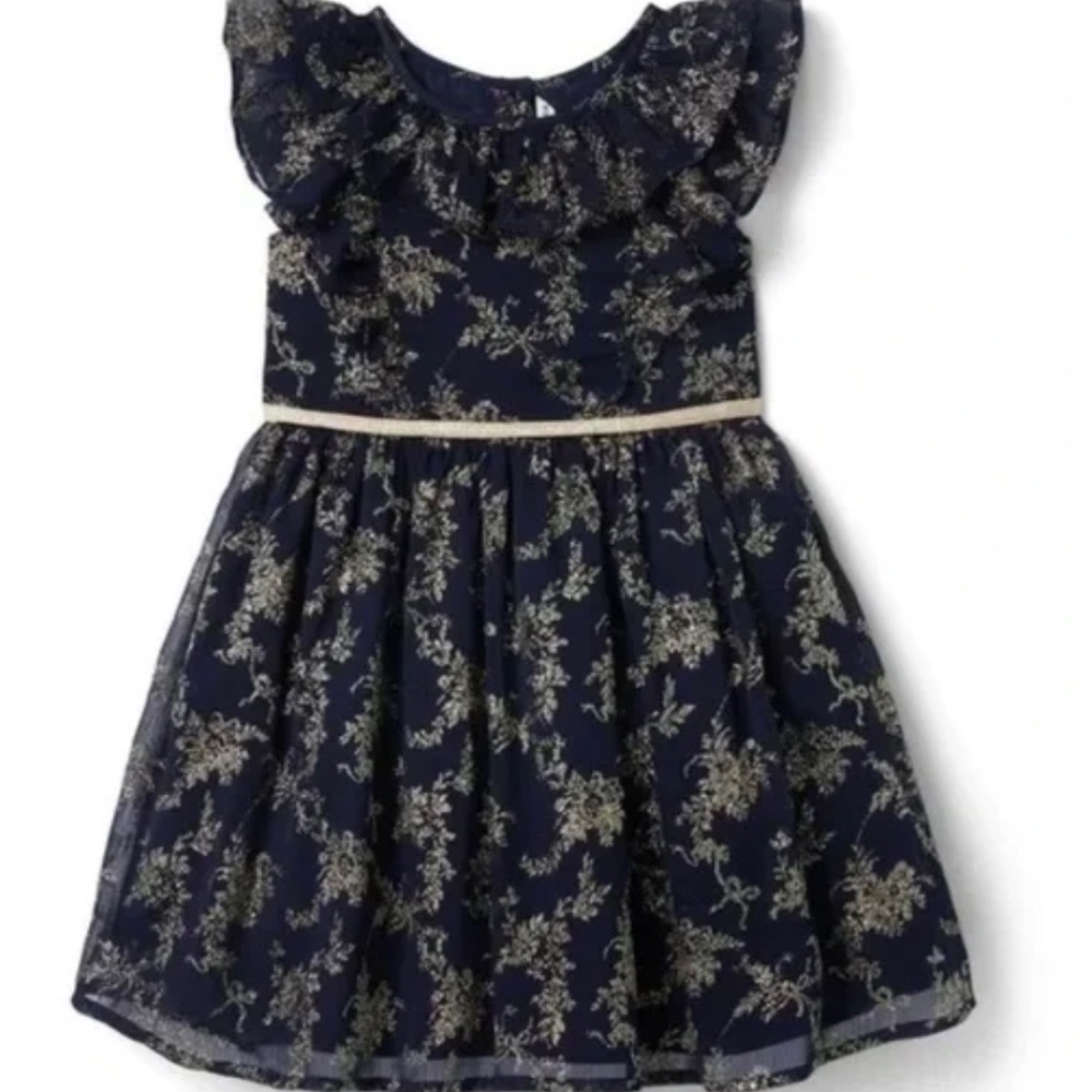Girls Janie and Jack Navy & Gold Formal Dress Size 4